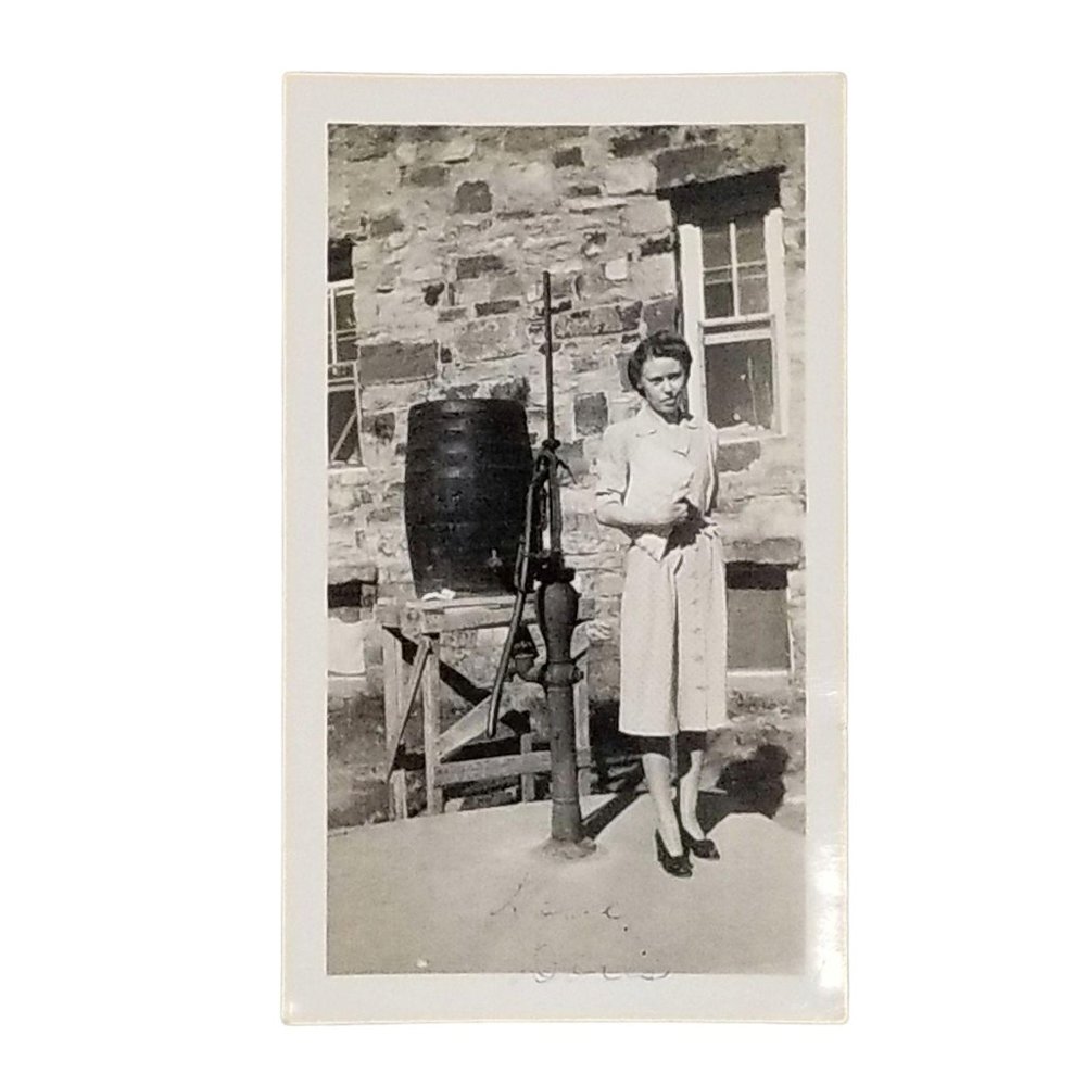 Vintage 46 Photo Woman Water Pump Camp Meeting